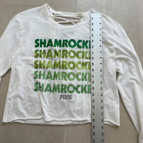 VS Pink Shamrocked glitter graphic lattice caged back tee TLS1 2850 - Picture 4 of 15